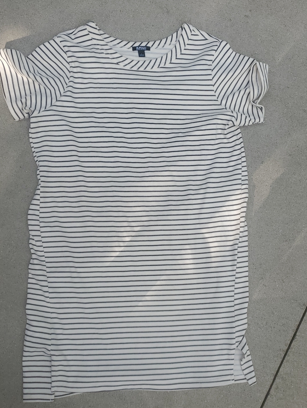 Buffalo David Bitton White and Gray  Striped Short Sleeve  Dress Size Large